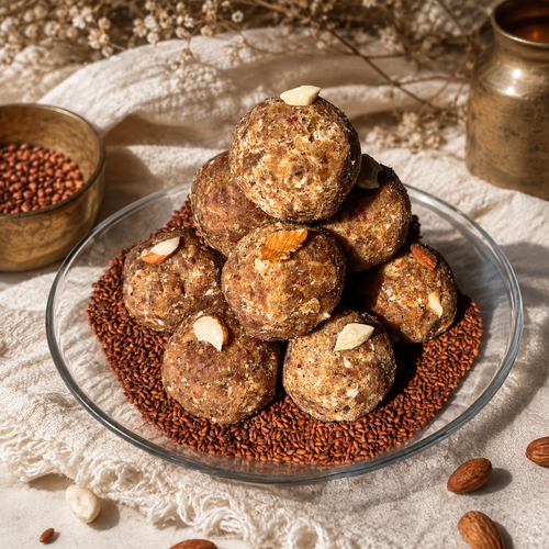 Homemade Halim Laddoo made with desi ghee, nuts and halim seeds, traditionally prepared Indian sweet.