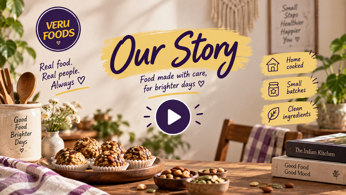 Load video: Interview featuring Yogita Barapatre of Veru Foods in Umred, showcasing healthy, preservative-free snacks including Moringa Hearts, Gond Shotz, Makhana Bites, Maida Free Navratna Samosas, Sugar-Free Mewa Ladoo, and Saoji Vadi.